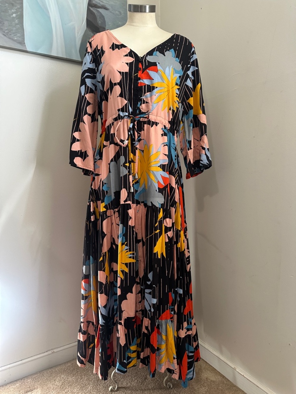 loralette Black Maxi Dress with Multicolor Floral Print